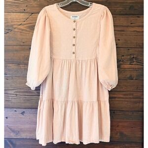 Old Navy Dress Girls XL Pale Pink Peach Swiss Dot Tiered Babydoll Boho Peasant
